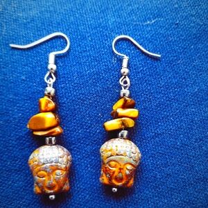 Handmade Buddha Tigers Eye Earrings